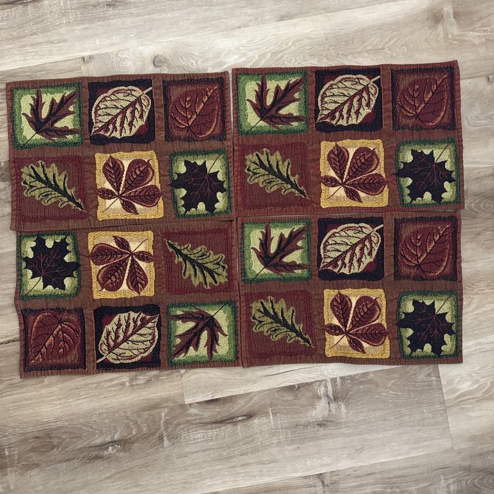 SET OF 4 TAPESTRY PLACE MATS  13"x18" AUTUMN LEAF Fall Cottage Core Seasons